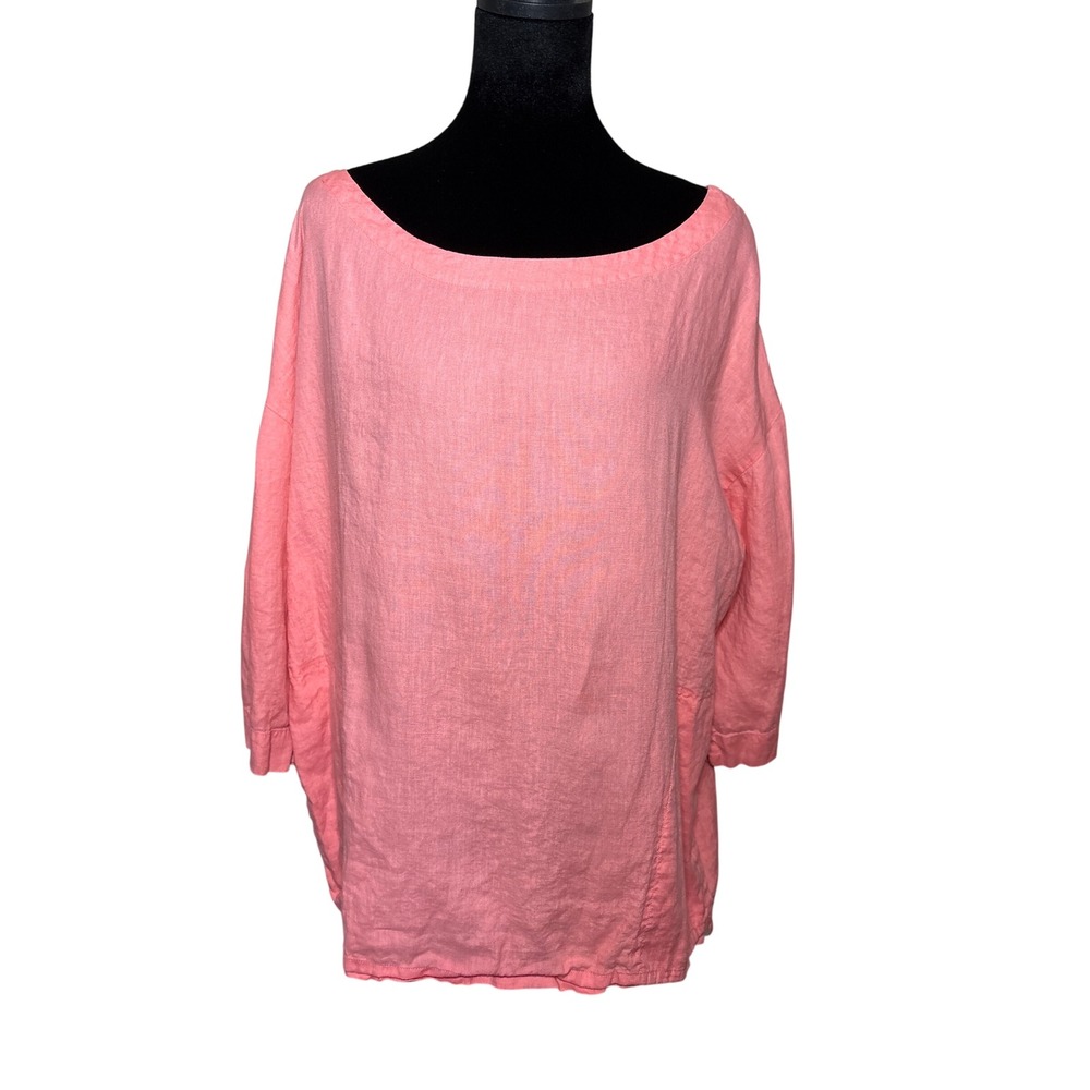 Eileen Fisher Coral Pink 100% Irish Linen Boxy Tunic Top with Pockets Small